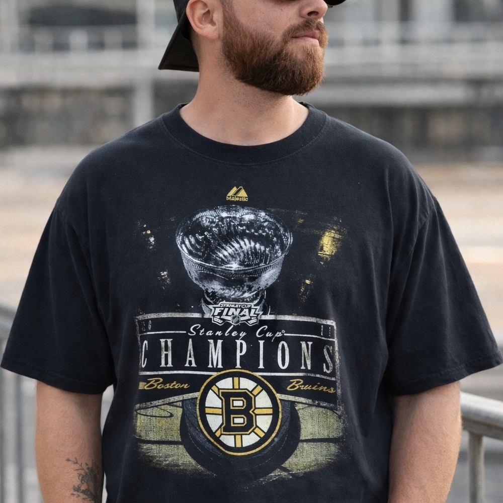 Boston Bruins 2011 Stanley Cup Champions Majestic NHL Black Graphic Tee Shirt 3X
